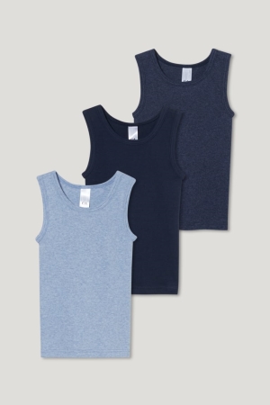 Dark Blue C&A Multipack Of 3 Vest Organic Cotton Underwear | 738-ZFCDQM