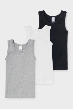 White / Gray C&A Multipack Of 3 Vest Organic Cotton Underwear | 024-DTSIBF